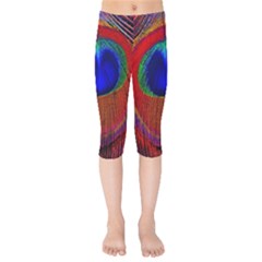 Peacock Plumage Fearher Bird Pattern Kids  Capri Leggings 