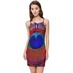 Peacock Plumage Fearher Bird Pattern Summer Tie Front Dress