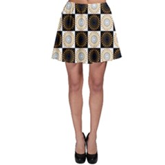 Illustration Checkered Pattern Decoration Skater Skirt