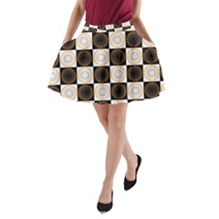 Illustration Checkered Pattern Decoration A-Line Pocket Skirt