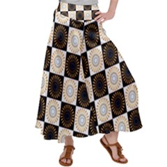 Illustration Checkered Pattern Decoration Satin Palazzo Pants