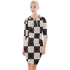 Illustration Checkered Pattern Decoration Quarter Sleeve Hood Bodycon Dress