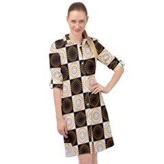 Illustration Checkered Pattern Decoration Long Sleeve Mini Shirt Dress by Sapixe