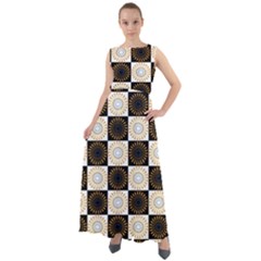 Illustration Checkered Pattern Decoration Chiffon Mesh Boho Maxi Dress