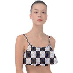 Illustration Checkered Pattern Decoration Frill Bikini Top