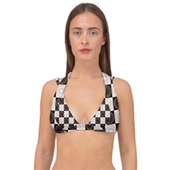 Illustration Checkered Pattern Decoration Double Strap Halter Bikini Top