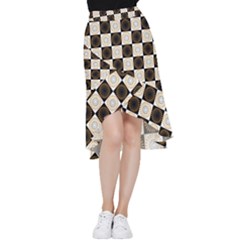 Illustration Checkered Pattern Decoration Frill Hi Low Chiffon Skirt