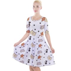 Cat Kitten Design Pattern Quarter Sleeve A-line Dress by Sapixe