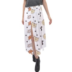 Cat Kitten Design Pattern Velour Split Maxi Skirt by Sapixe