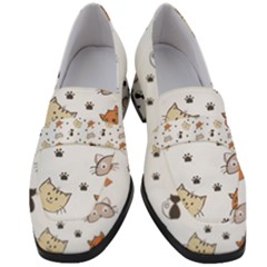 Cat Kitten Design Pattern Women s Chunky Heel Loafers