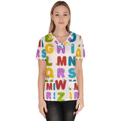 Vectors Alphabet Eyes Letters Funny Women s V-Neck Scrub Top