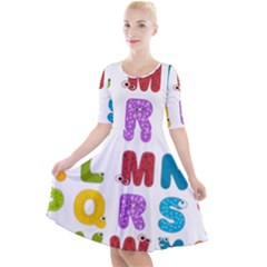 Vectors Alphabet Eyes Letters Funny Quarter Sleeve A-Line Dress