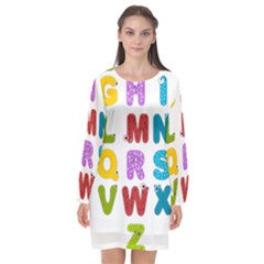 Vectors Alphabet Eyes Letters Funny Long Sleeve Chiffon Shift Dress 