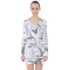 Constellations Celestial Moon Earth V-neck Bodycon Long Sleeve Dress by Sapixe