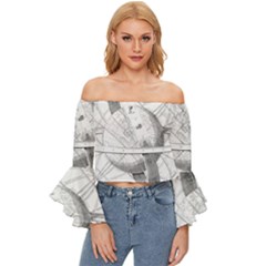 Constellations Celestial Moon Earth Off Shoulder Flutter Bell Sleeve Top by Sapixe