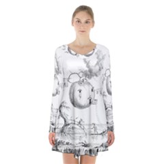 Vectors Fantasy Fairy Tale Sketch Long Sleeve Velvet V-neck Dress by Sapixe