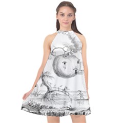 Vectors Fantasy Fairy Tale Sketch Halter Neckline Chiffon Dress  by Sapixe