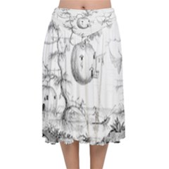 Vectors Fantasy Fairy Tale Sketch Velvet Flared Midi Skirt by Sapixe