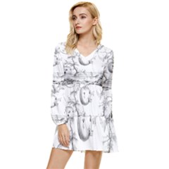 Vectors Fantasy Fairy Tale Sketch Tiered Long Sleeve Mini Dress by Sapixe