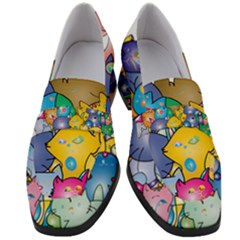 Cats Cartoon Cats Colorfulcats Women s Chunky Heel Loafers