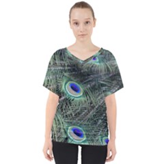 Plumage Peacock Feather Colorful V-neck Dolman Drape Top