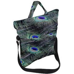 Plumage Peacock Feather Colorful Fold Over Handle Tote Bag