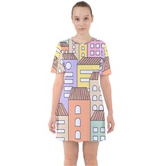 Houses City Architecture Building Sixties Short Sleeve Mini Dress