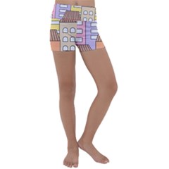 Houses City Architecture Building Kids  Lightweight Velour Yoga Shorts by Sapixe