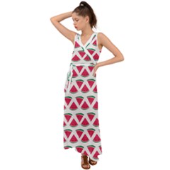 Illustration Watermelon Fruit Food Melon V-neck Chiffon Maxi Dress