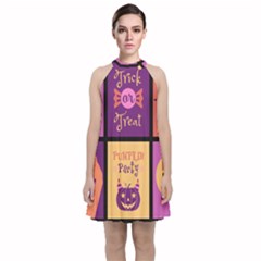 Halloween Cute Cartoon Velvet Halter Neckline Dress 