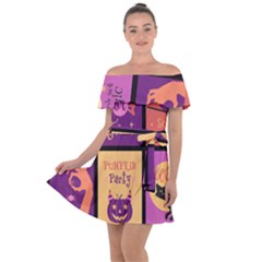 Halloween Cute Cartoon Off Shoulder Velour Dress by Sapixe