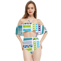 Peacock Pattern Halter Flowy Bikini Set  by Sapixe