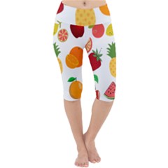 Fruits Cartoon Lightweight Velour Cropped Yoga Leggings by Sapixe
