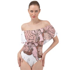 Cerebrum Human Structure Cartoon Human Brain Off Shoulder Velour Bodysuit 