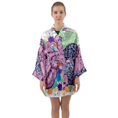 Brain Heart Balance Long Sleeve Satin Kimono by Sapixe