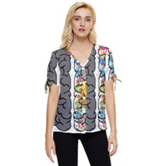 Brain Mind Psychology Idea Hearts Bow Sleeve Button Up Top by Sapixe