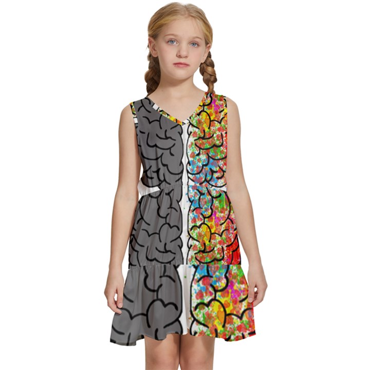 Brain Mind Psychology Idea Hearts Kids  Sleeveless Tiered Mini Dress