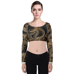 Dragon Pentagram Velvet Long Sleeve Crop Top by Sapixe