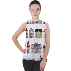 Houses Mock Neck Chiffon Sleeveless Top