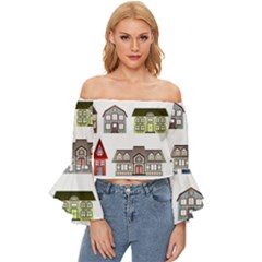 Houses Off Shoulder Flutter Bell Sleeve Top by Sapixe