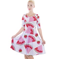 Pink Watermeloon Quarter Sleeve A-line Dress