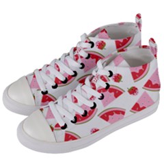 Pink Watermeloon Women s Mid-top Canvas Sneakers