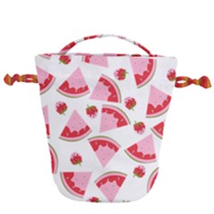 Pink Watermeloon Drawstring Bucket Bag by Sapixe