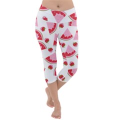 Pink Watermeloon Lightweight Velour Capri Yoga Leggings by Sapixe