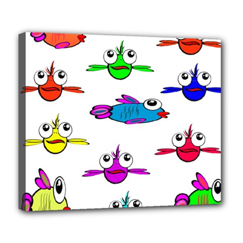 Fish Swim Cartoon Funnycute Deluxe Canvas 24  X 20  (stretched)