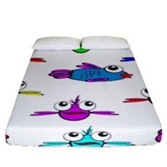 Fish Swim Cartoon Funnycute Fitted Sheet (queen Size) by Sapixe