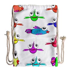 Fish Swim Cartoon Funnycute Drawstring Bag (large) by Sapixe