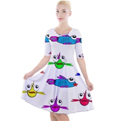 Fish Swim Cartoon Funnycute Quarter Sleeve A-line Dress