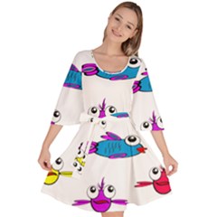 Fish Swim Cartoon Funnycute Velour Kimono Dress