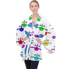 Fish Swim Cartoon Funnycute Long Sleeve Velvet Kimono 